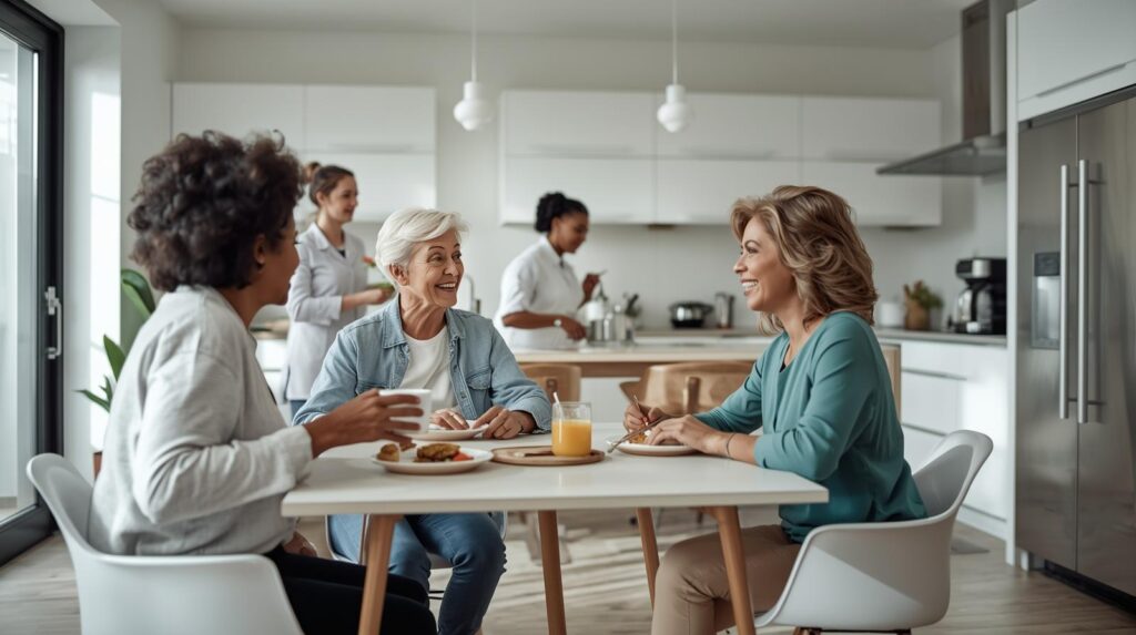 senior citizens eating breakfast, medical housing